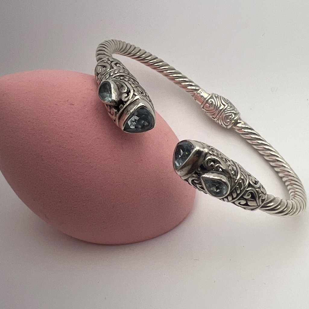 Annika Witt Bali Ati 925 Indonesian 925 Hinged Cable Bracelet With 4 Aquamarines
